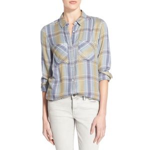 Treasure & Bond Long & Lean Plaid Shirt Rayon Smal